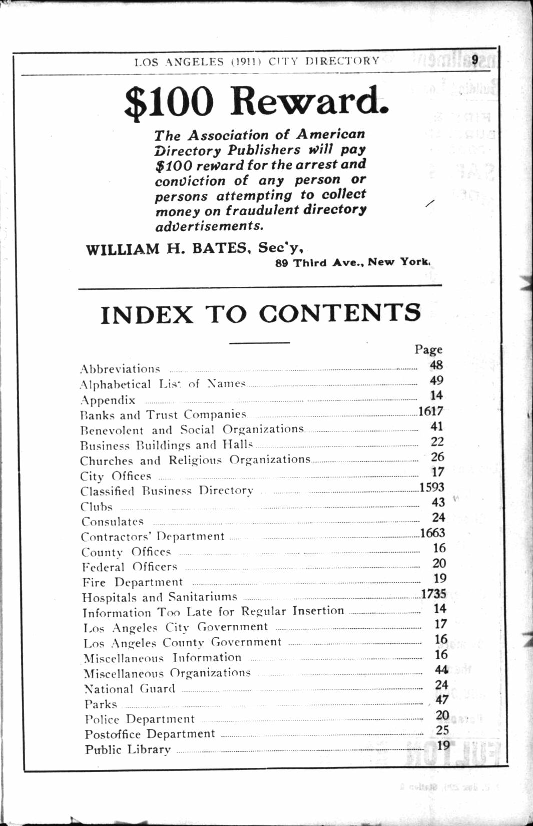 Document image missing. Admin needs to fix. 1911 Los Angeles City Directory. p9. ToC.jpeg