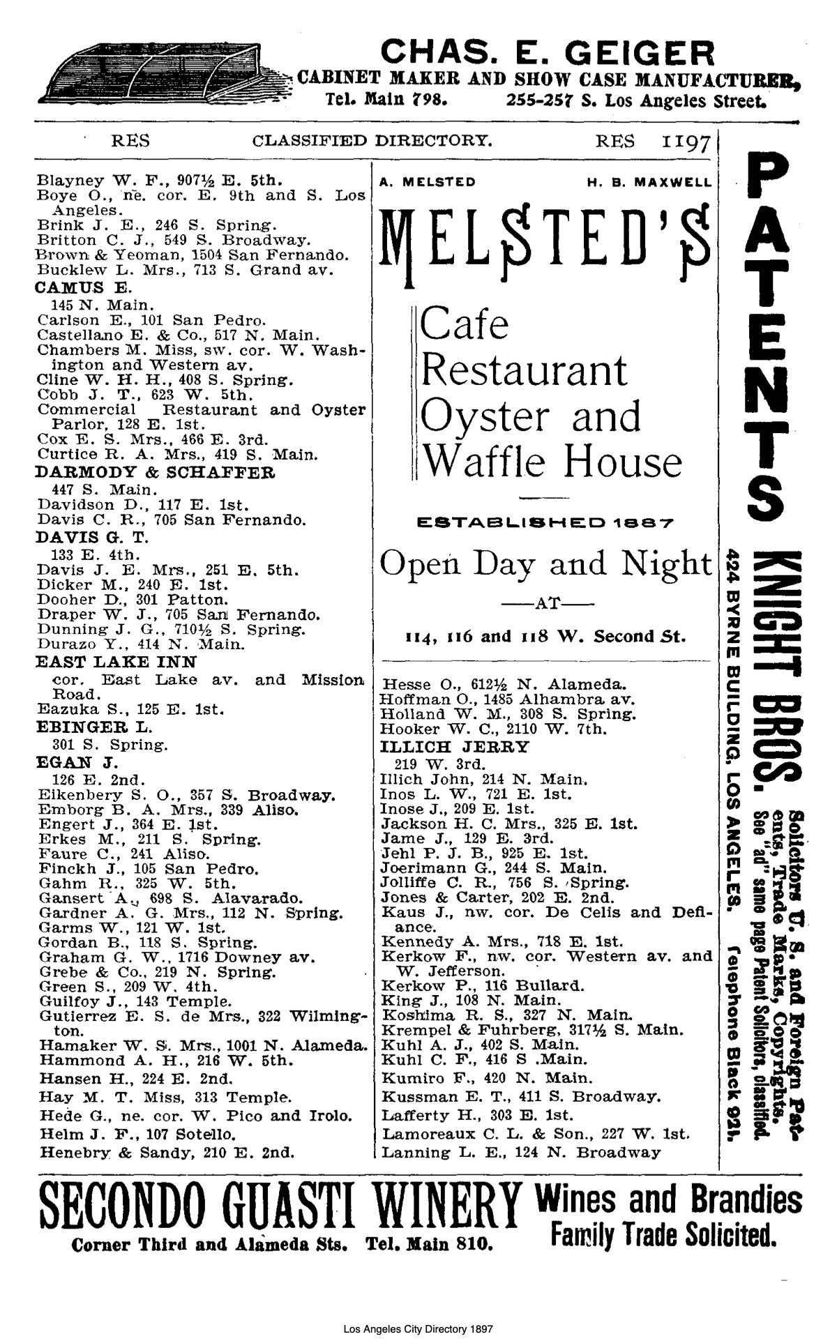 Document image missing. Admin needs to fix. 1897 Los Angeles City Directory. Maxwell. p1197. Restaurants.jpg