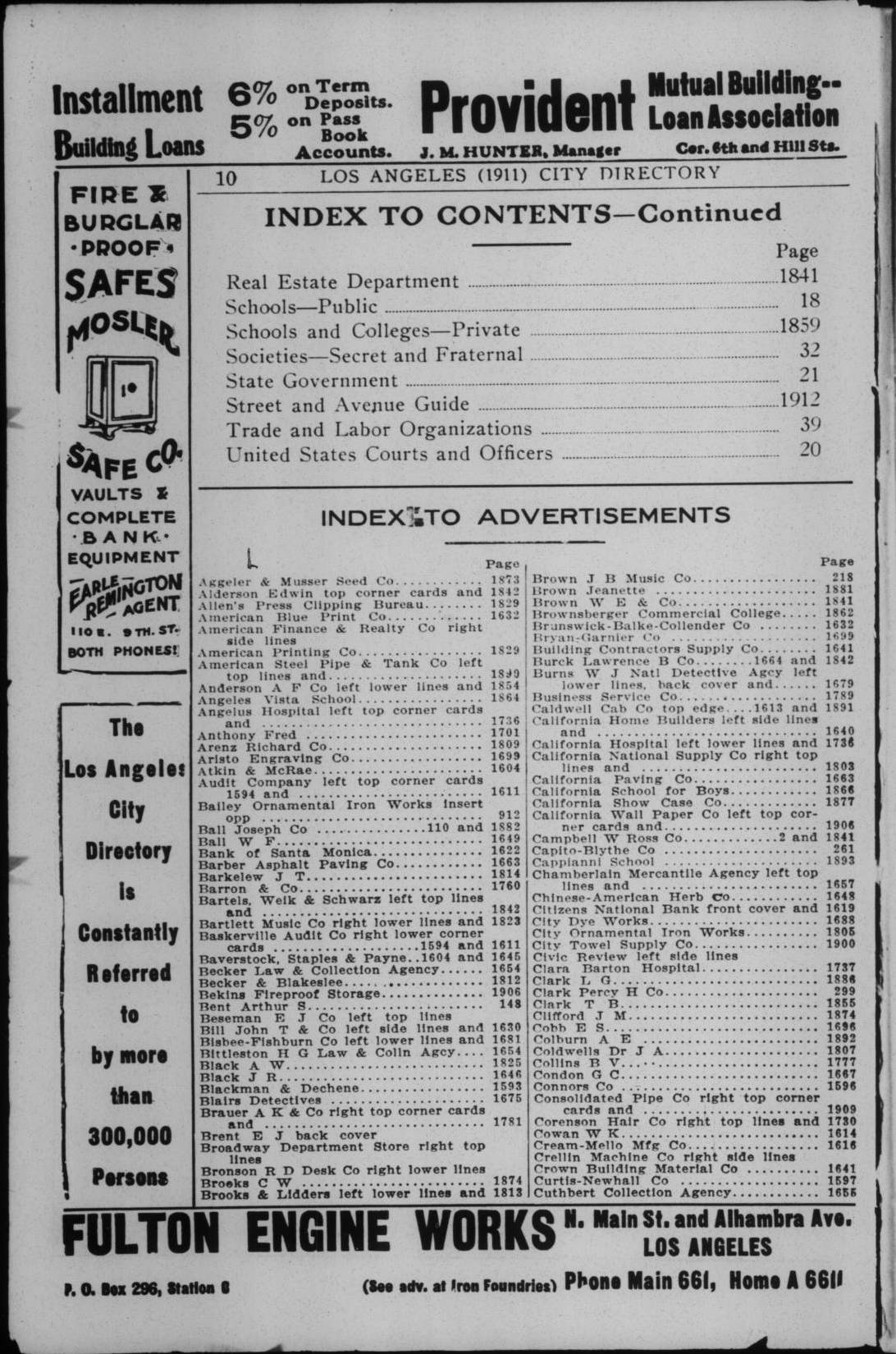 Document image missing. Admin needs to fix. 1911 Los Angeles City Directory. p10. ToC cont. Advertisers.jpeg