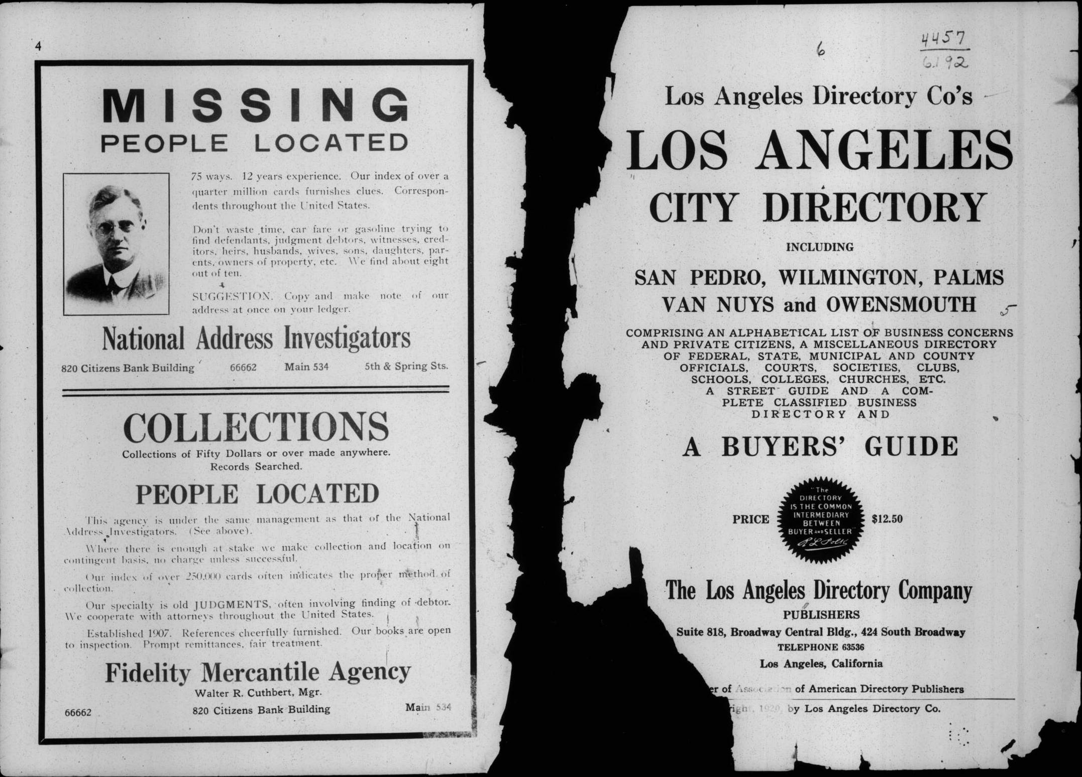 Document image missing. Admin needs to fix. 1920 Los Angeles City Directory. p5. Title Page.jpg