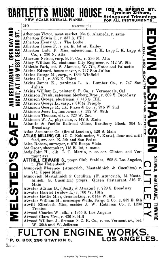 Document image missing. Admin needs to fix. 1896 Los Angeles City Directory. p210. Atunovich.jpg