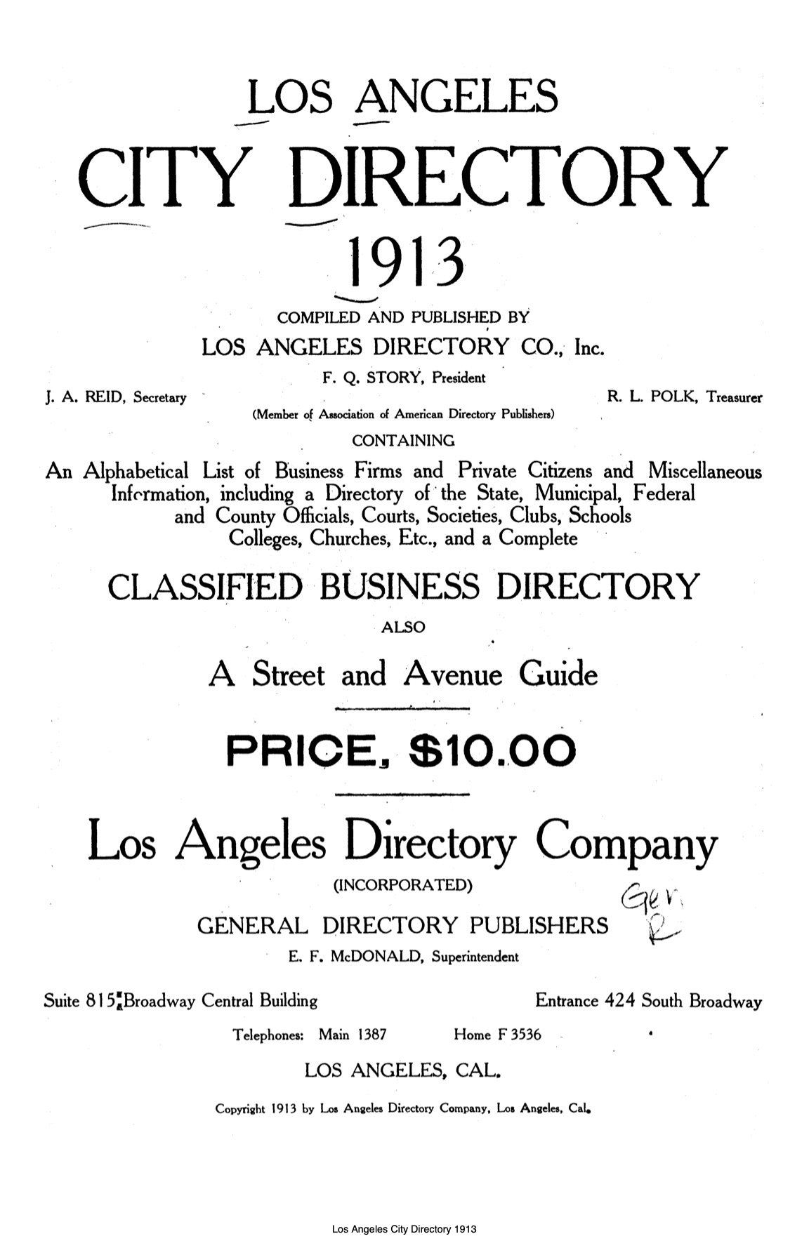 Document image missing. Admin needs to fix. 1913 Los Angeles City Directory. p5. Cover.jpg