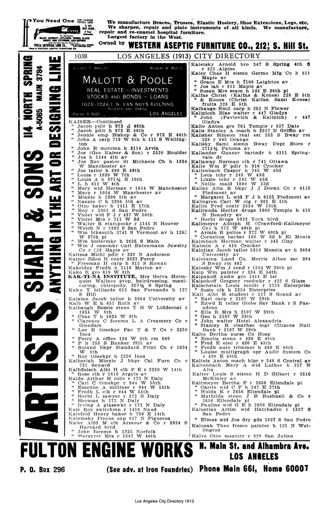 Document image missing. Admin needs to fix. 1913 Los Angeles City Directory. p1038 Kalinich.jpg