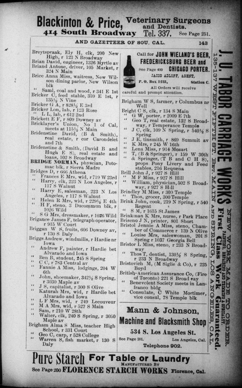 Document image missing. Admin needs to fix. 1892 Los Angeles City Directory. p143. Bristovich.jpg