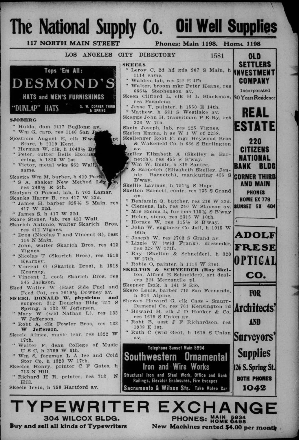 Document image missing. Admin needs to fix. 1906 Los Angeles City Directory (Co.). p1581. Skarich. Vincent G. Vincent I.jpg