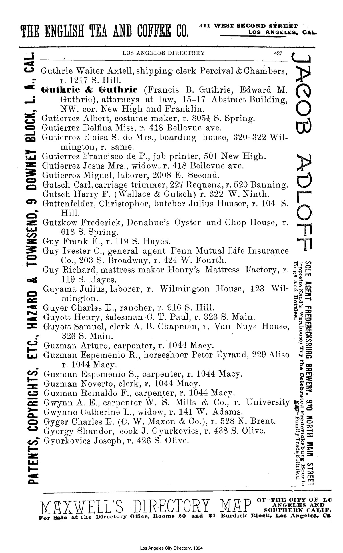 Document image missing. Admin needs to fix. 1894 Los Angeles City Directory-Maxwell. p437. Gyurkovics.jpg