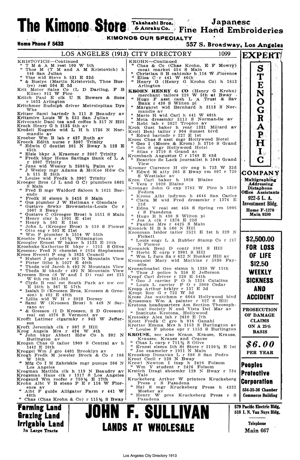 Document image missing. Admin needs to fix. 1913 Los Angeles City Directory. p1099. Kristovich.jpg