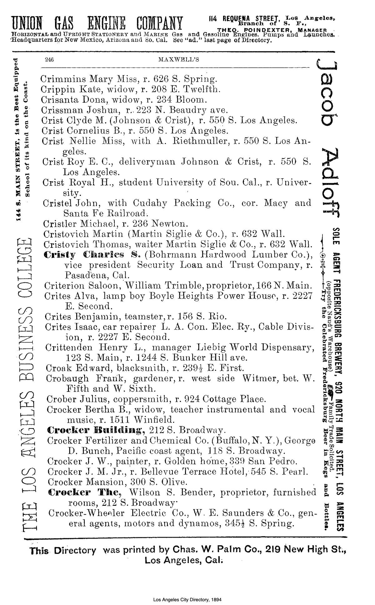 Document image missing. Admin needs to fix. 1894 Los Angeles City Directory-Maxwell. p246. Cristovich.jpg