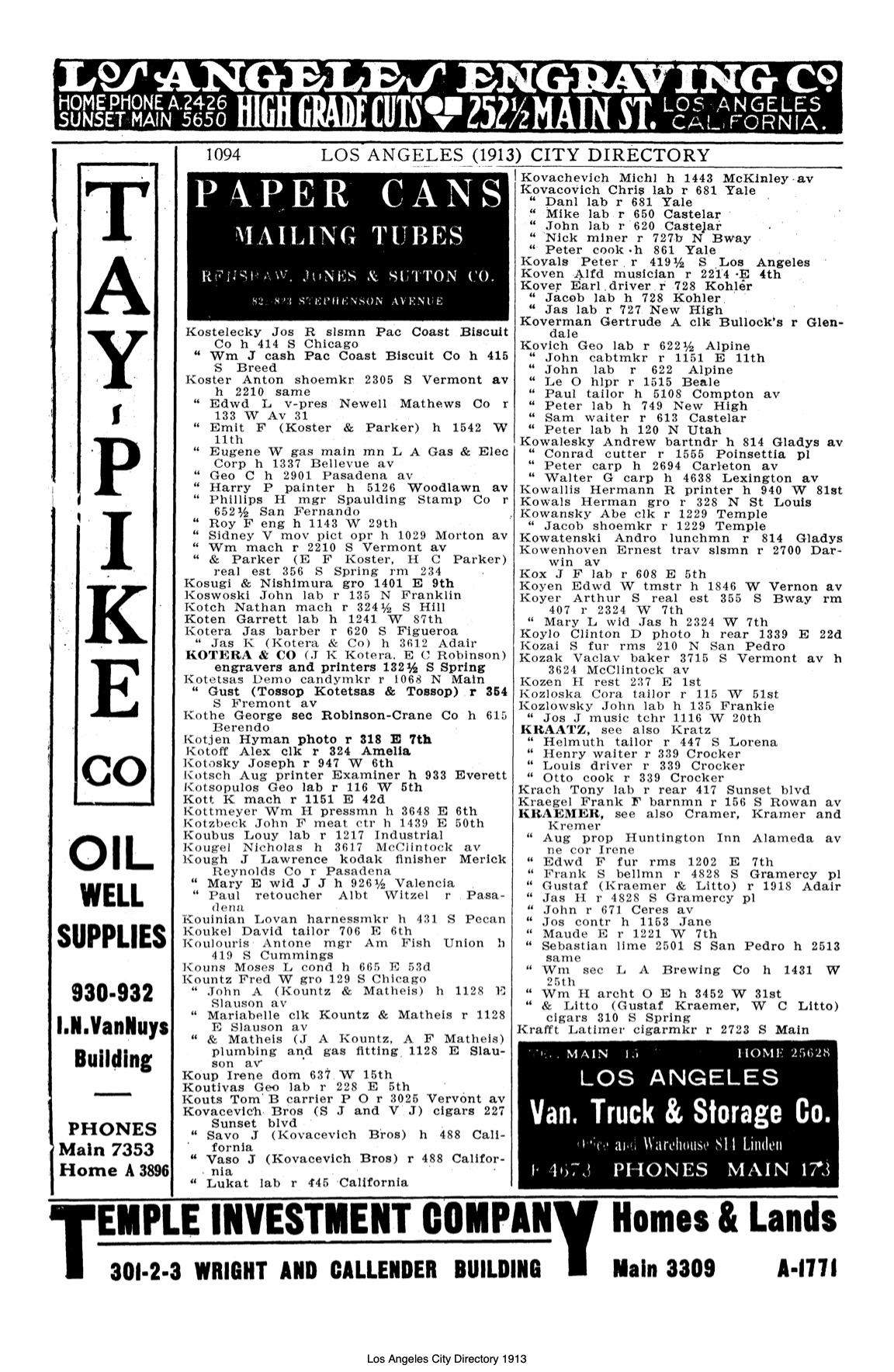 Document image missing. Admin needs to fix. 1913 Los Angeles City Directory. p1094. Kovacovich.jpg