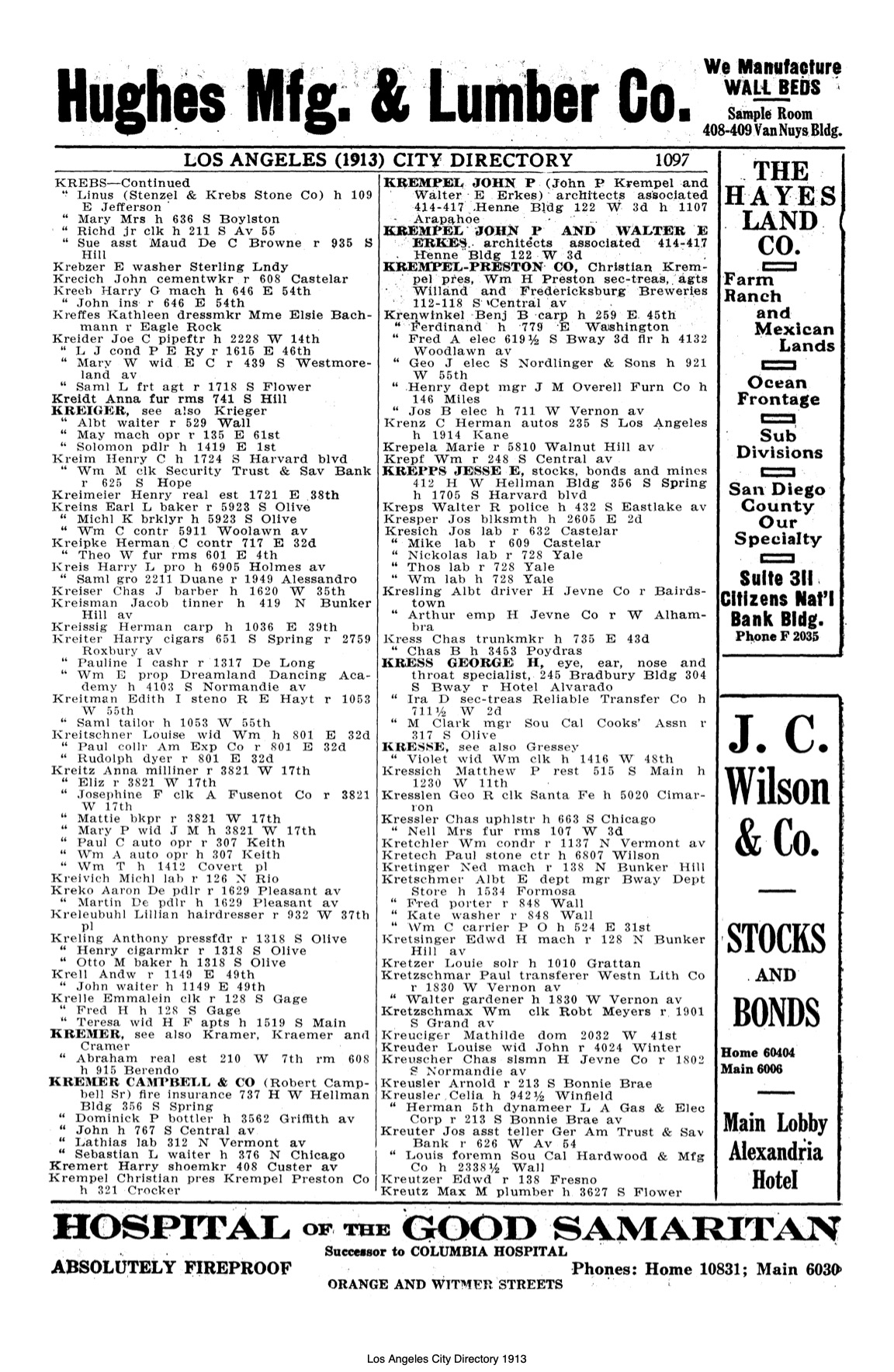 Document image missing. Admin needs to fix. 1913 Los Angeles City Directory. p1097. Kressich.jpg