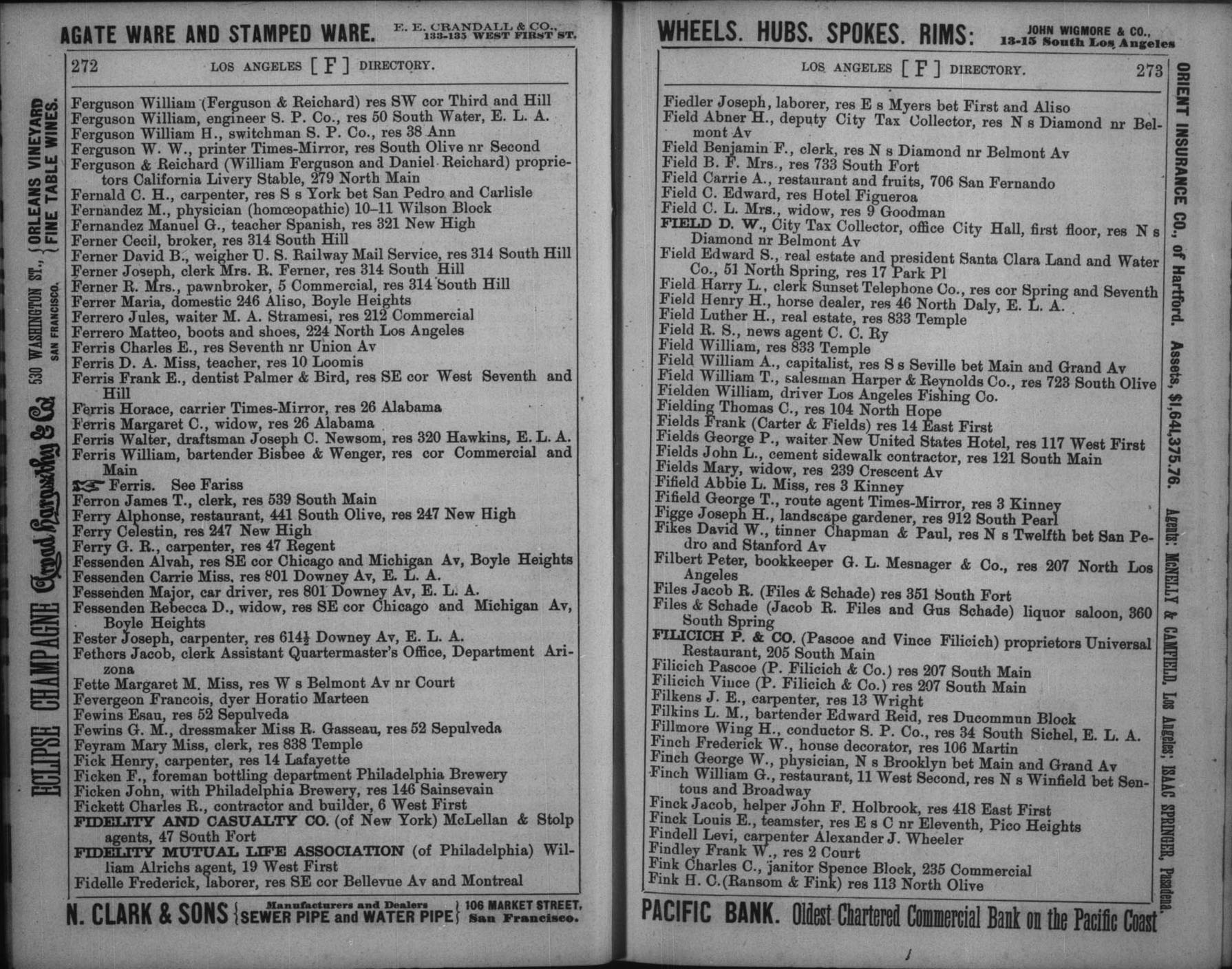 Document image missing. Admin needs to fix. 1888 Los Angeles City Directory. Corran. p273 Filicich bros.jpg