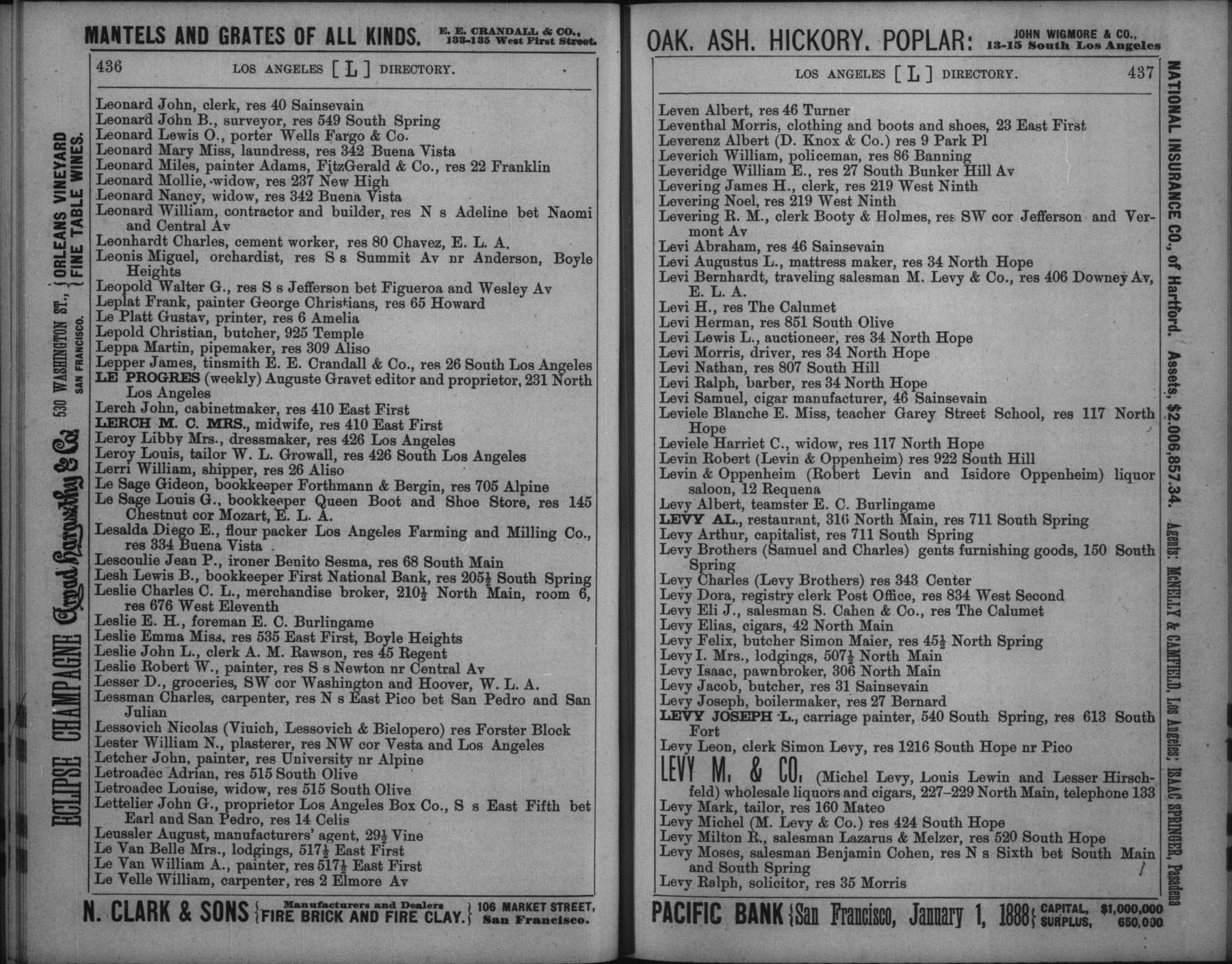 Document image missing. Admin needs to fix. 1888 Los Angeles City Directory. Corran. p436. Lessovich.jpg