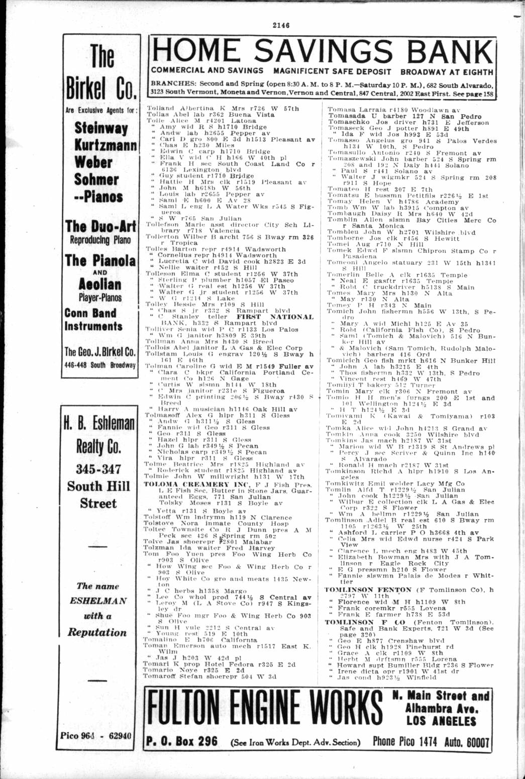 Document image missing. Admin needs to fix. 1920 Los Angeles City Directory. p2146. Tomich, Tomicich.jpg