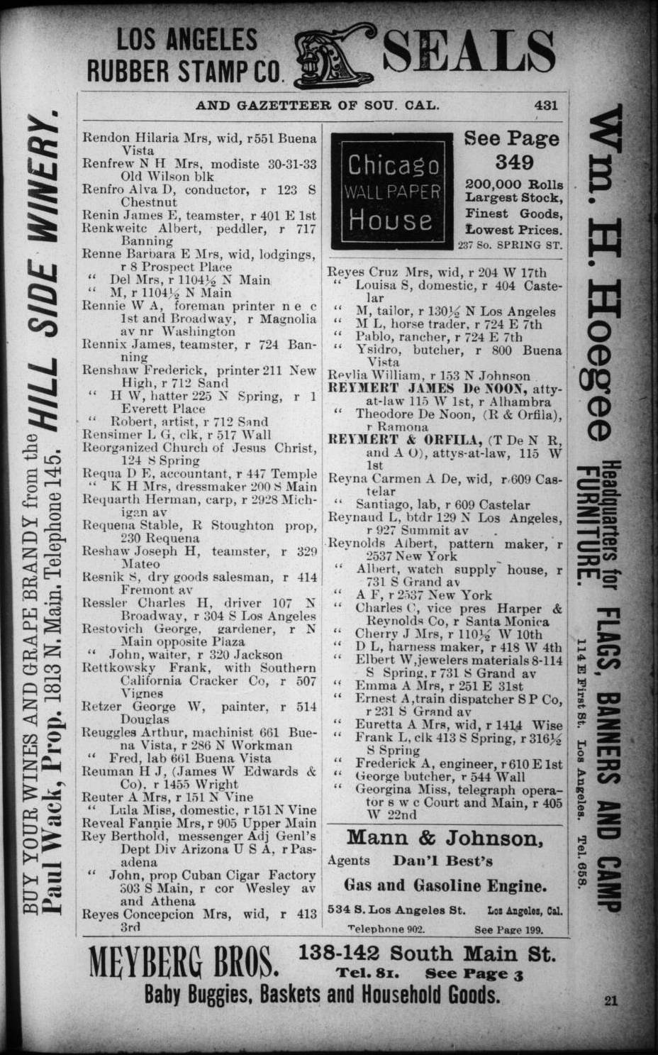 Document image missing. Admin needs to fix. 1892 Los Angeles City Directory. p431. Restovich.jpg