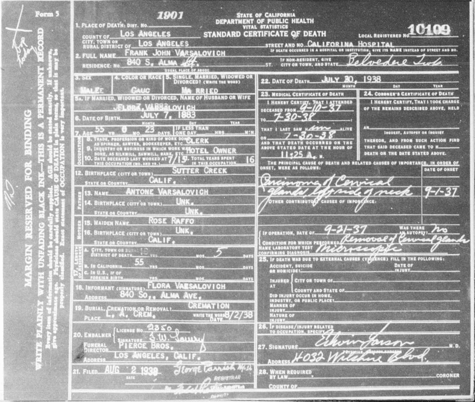 Document image missing. Admin needs to fix. 1933 Death Certificate. Frank John Versalovich.jpg