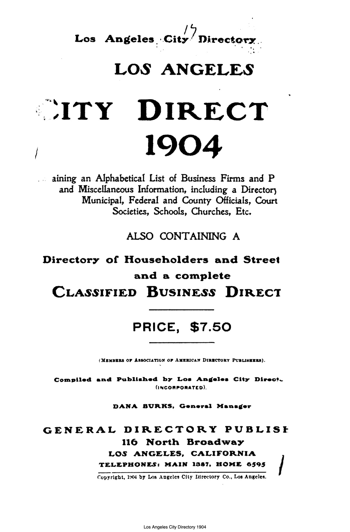 Document image missing. Admin needs to fix. 1904 Los Angeles City Directory. p9. Title Page.jpg