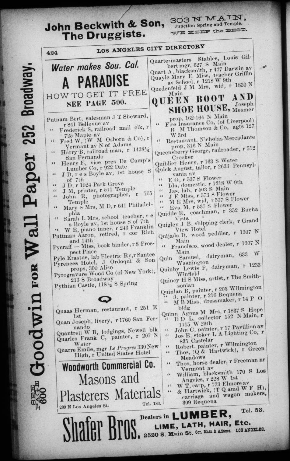 Document image missing. Admin needs to fix. 1892 Los Angeles City Directory. p424. Queen Restaurant.jpg