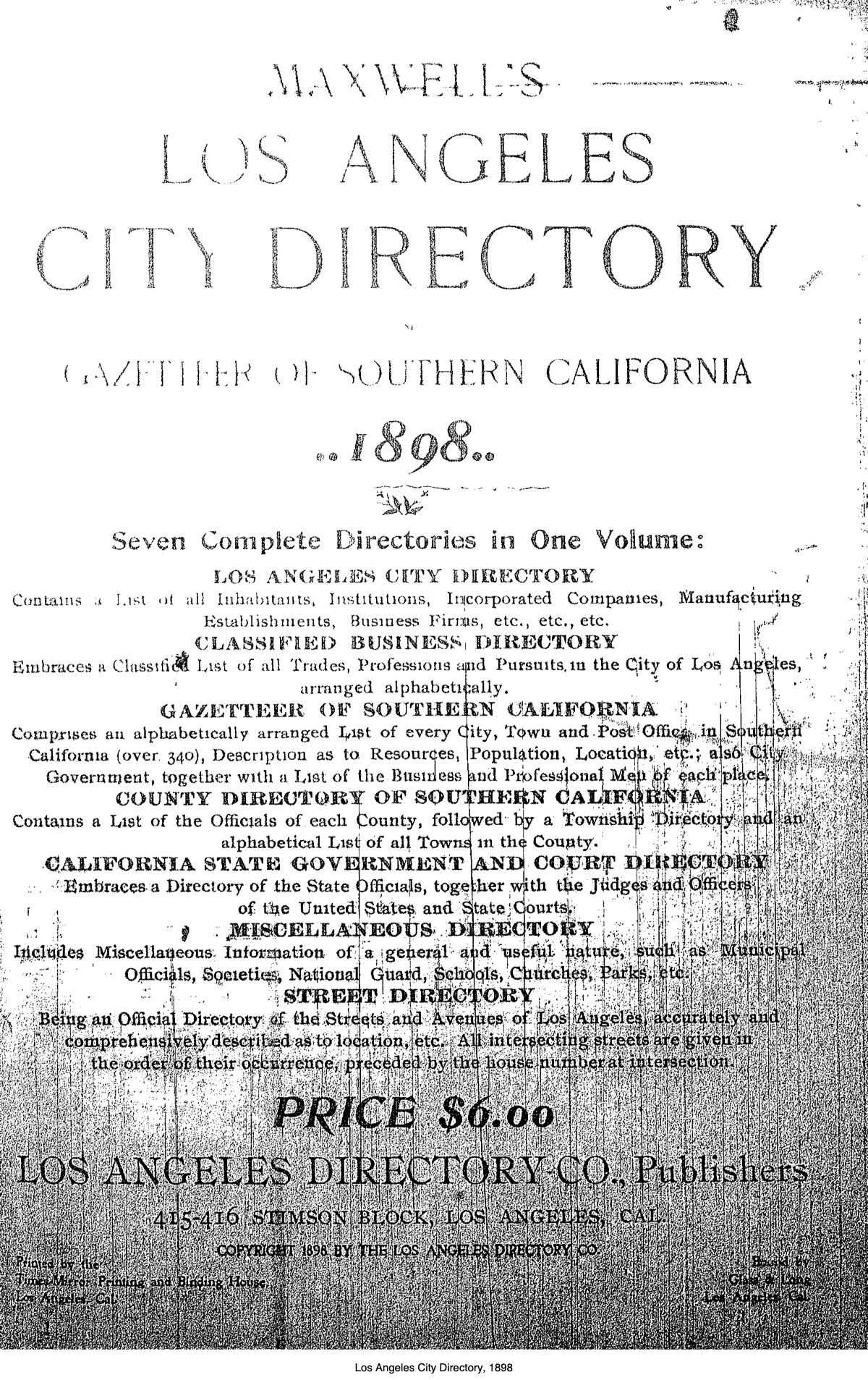 Document image missing. Admin needs to fix. 1898 Los Angeles City Directory. p7. Title Page.jpg