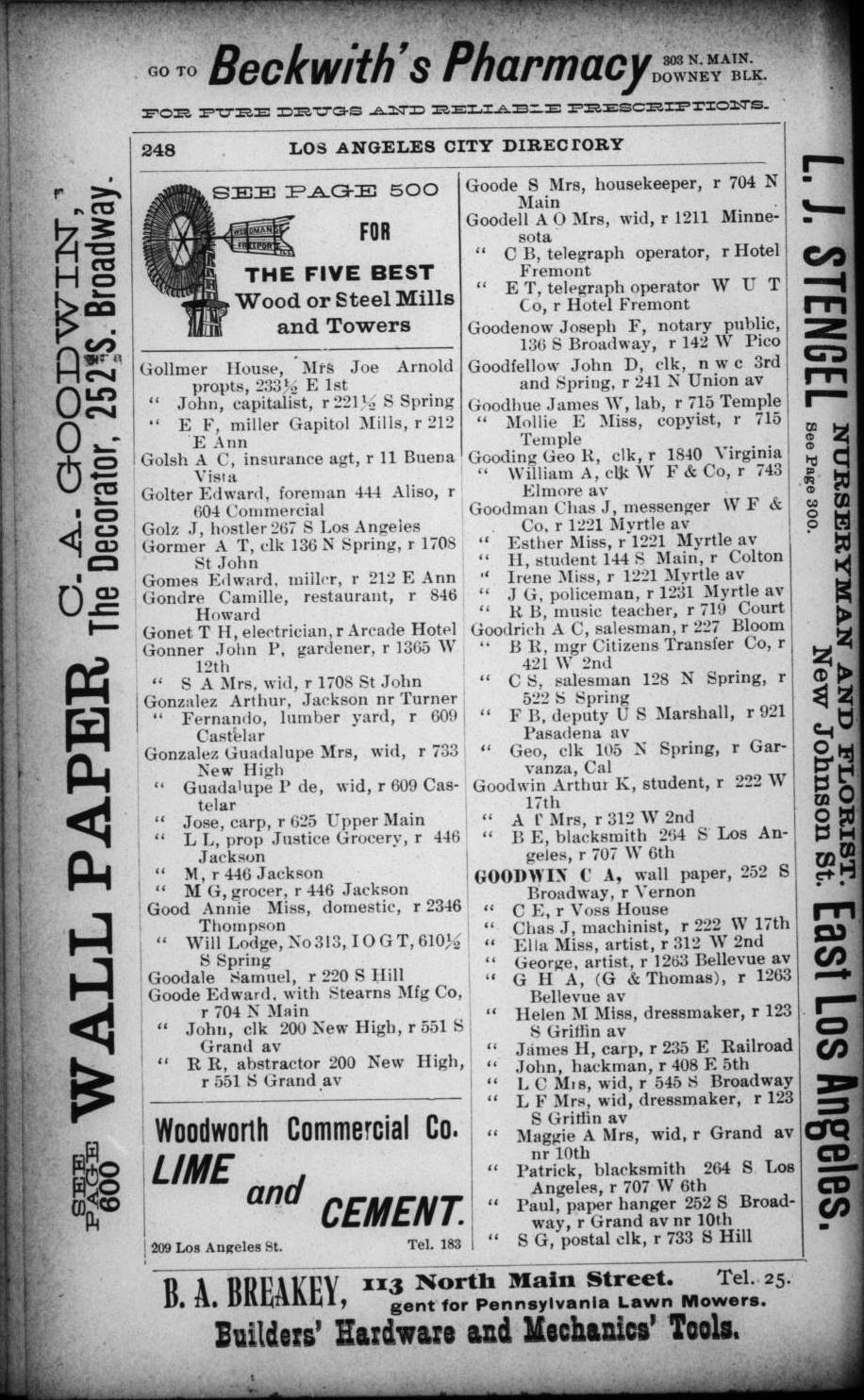 Document image missing. Admin needs to fix. 1892 Los Angeles City Directory. p248. Gollmer House .jpg