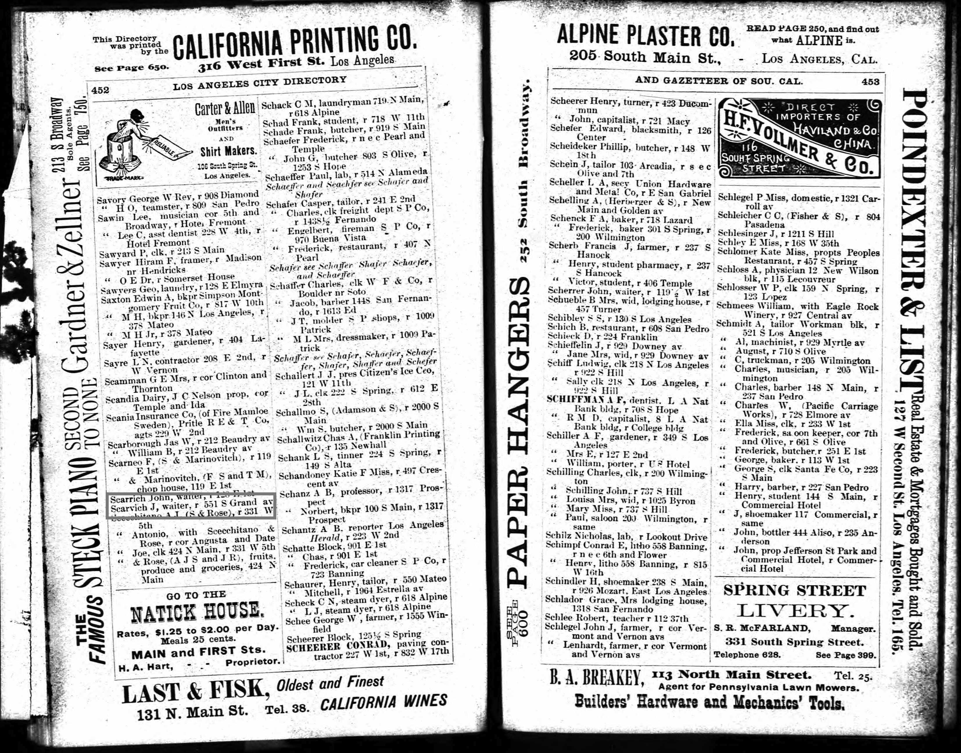 Document image missing. Admin needs to fix. 1892 Los Angeles City Directory. p452. Scarneo & Marinovitch John Scarrich 128 E 1st. J Scarvich 551 S Grand.jpg