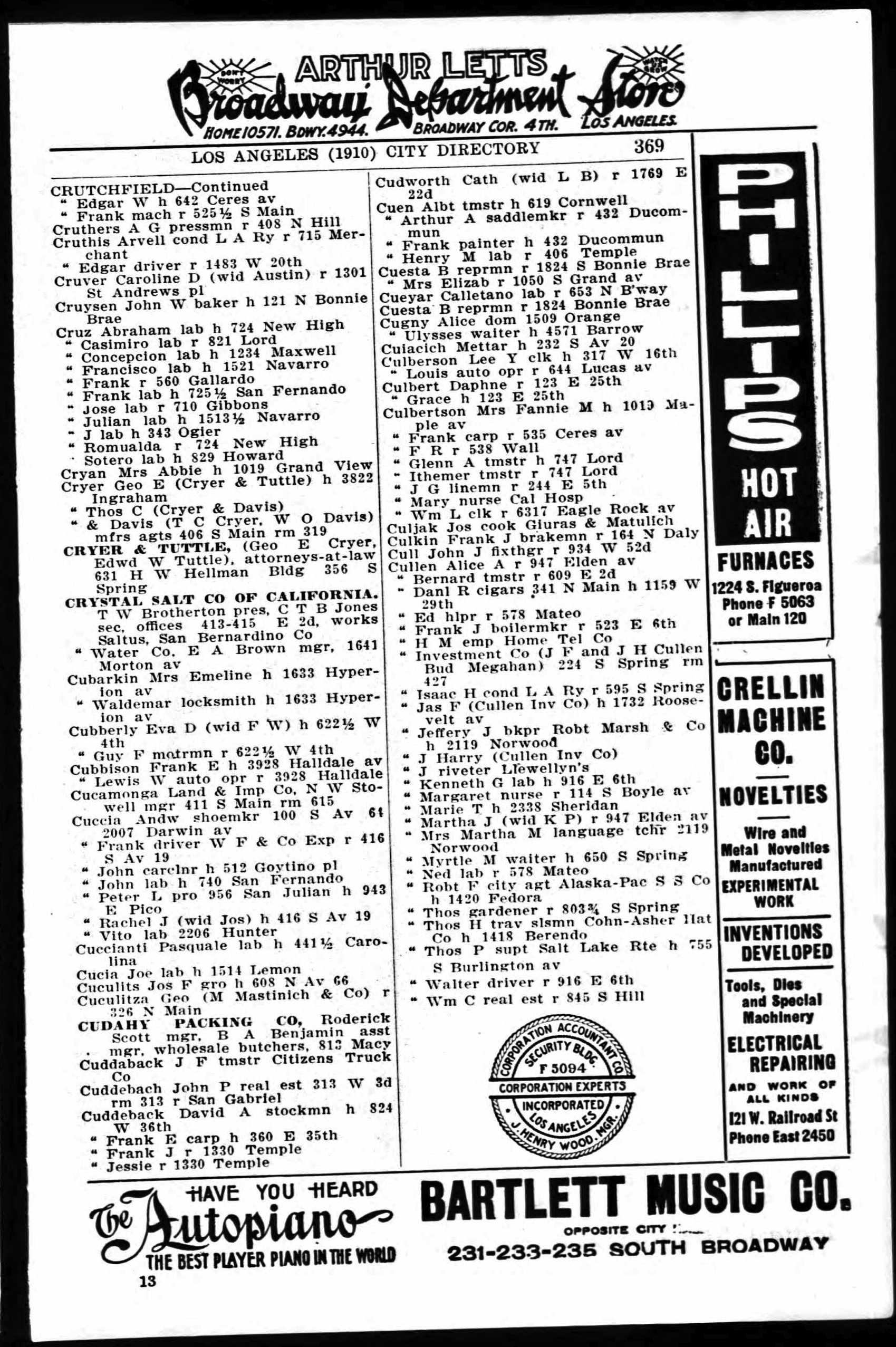 Document image missing. Admin needs to fix. 1910 Los Angeles City Directory. p239 Cuculitza.jpg