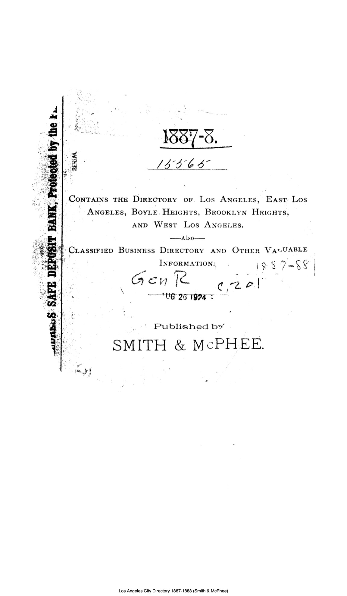 Document image missing. Admin needs to fix. 1887-8 Directory of Los Angeles. Smith & McPhee. pA. Title Page.jpg