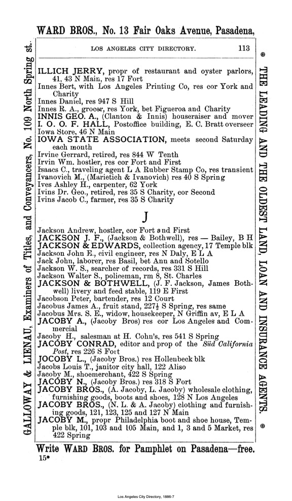 Document image missing. Admin needs to fix. 1886–7 Los Angeles City Directory-Bryon. p113. Illich. Ivanovich.jpg