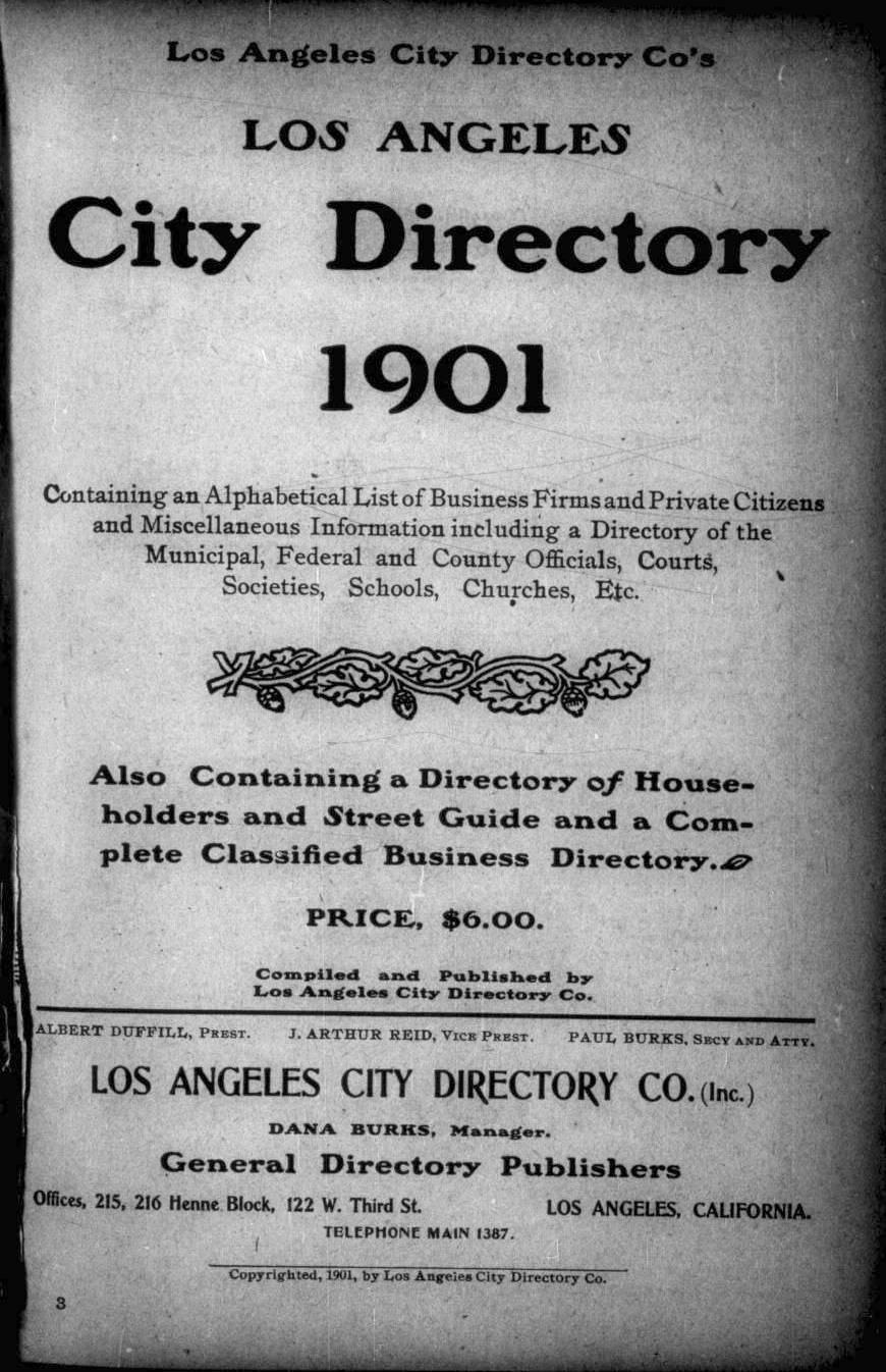 Document image missing. Admin needs to fix. 1901 Los Angeles City Directory. p03. Title Page.jpg