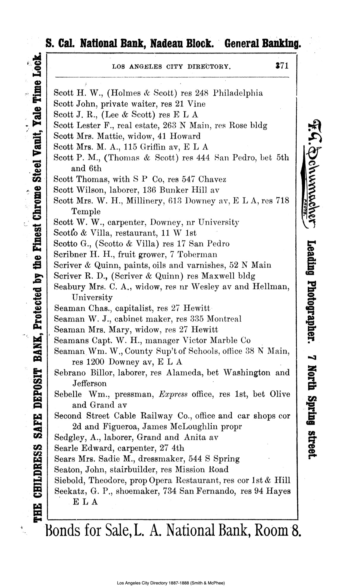 Document image missing. Admin needs to fix. 1887-8 Directory of Los Angeles. Smith & McPhee. p371. Scotto.jpg