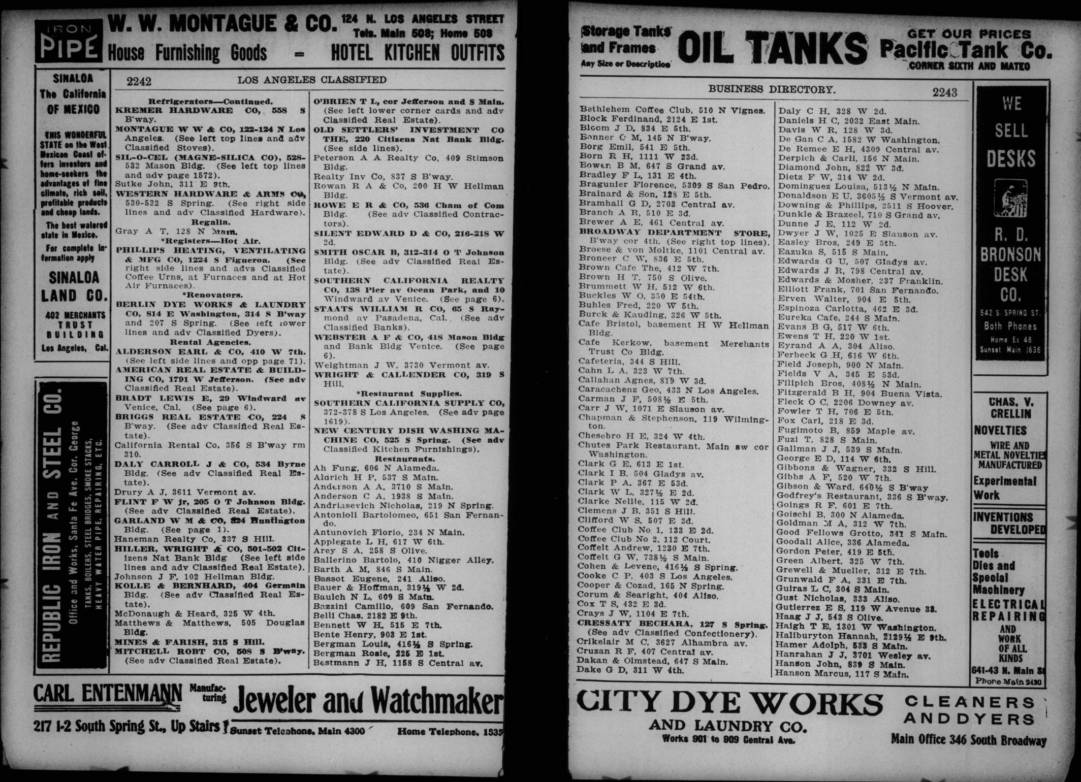 Document image missing. Admin needs to fix. 1906 Los Angeles City Directory (Co.). p2242. Restaurants.jpg