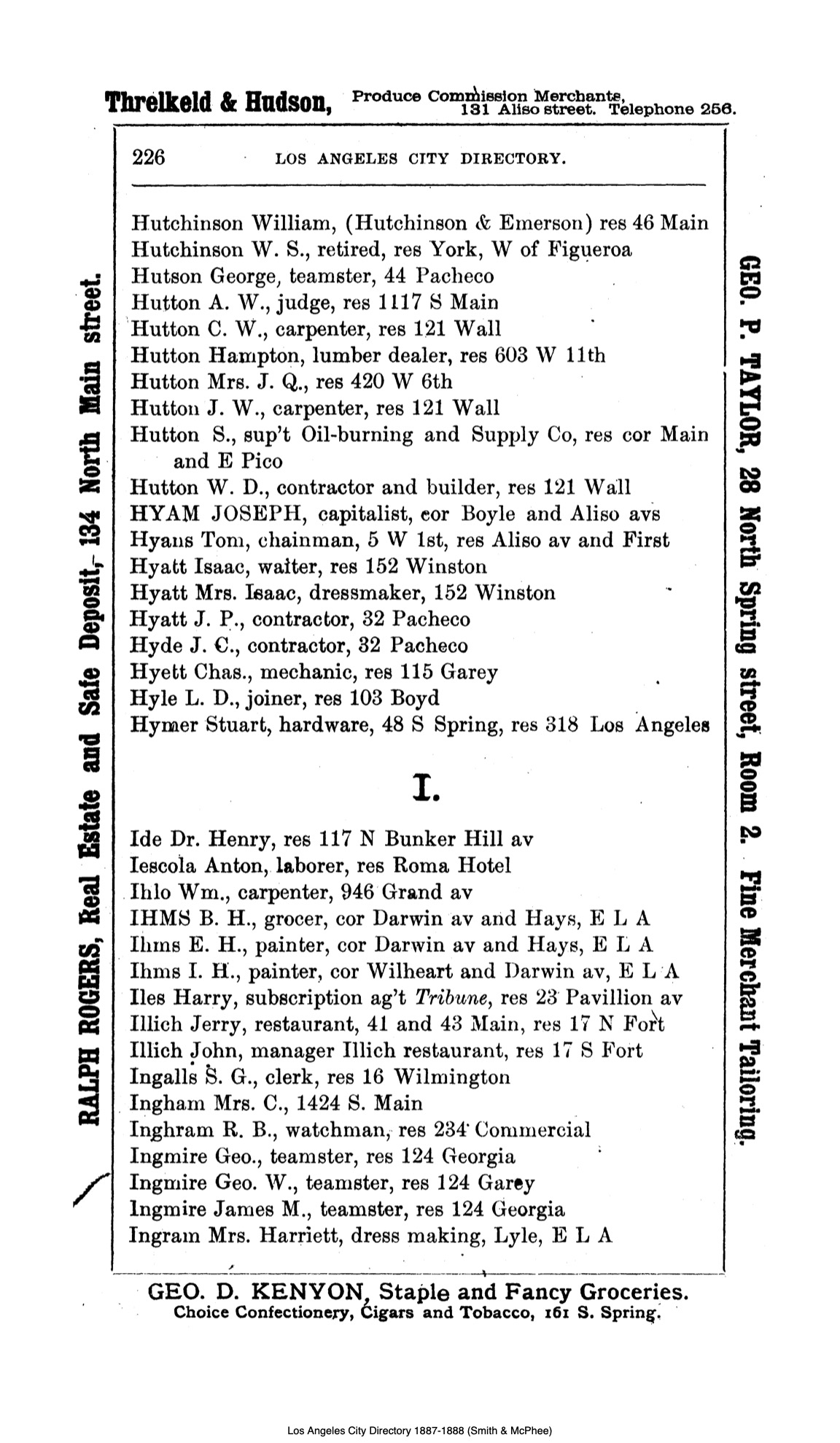 Document image missing. Admin needs to fix. 1887-8 Directory of Los Angeles. Smith & McPhee. p226. Illich.jpg