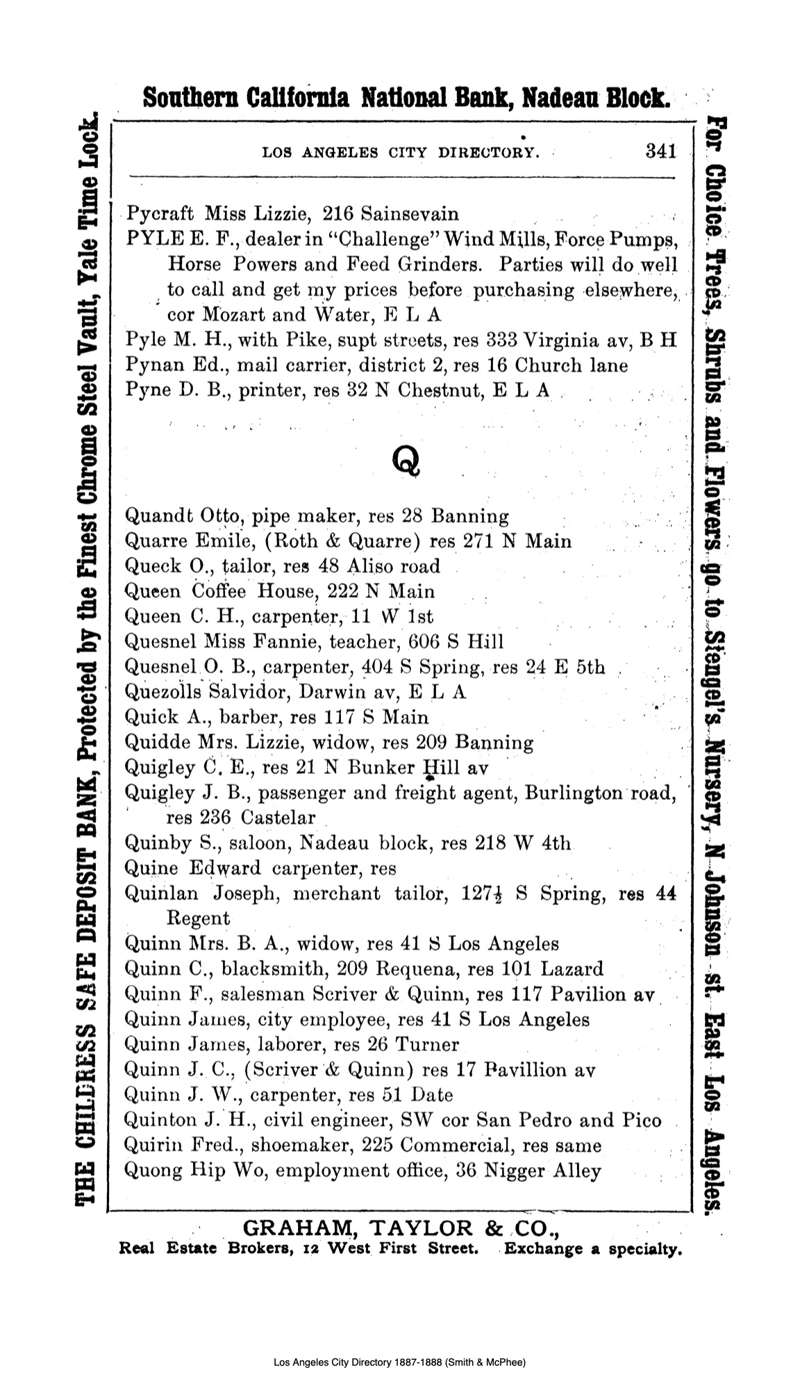 Document image missing. Admin needs to fix. 1887-8 Directory of Los Angeles. Smith & McPhee. p341. Queen Coffee….jpg