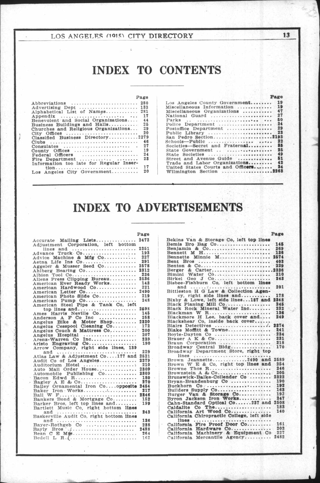 Document image missing. Admin needs to fix. 1915 Los Angeles City Directory. p13. ToC. Ads.jpg