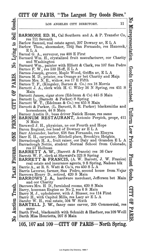 Document image missing. Admin needs to fix. 1886–7 Los Angeles City Directory-Bryon. p11. Barnum Restaurant. Perpich.jpg