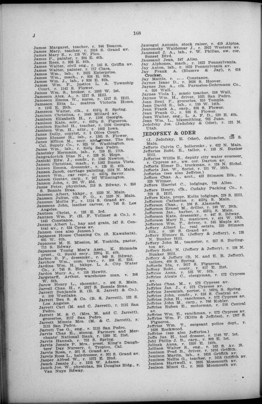 Document image missing. Admin needs to fix. 1900 Los Angeles City Directory (Los Angeles Modern Directory Co). p168 Jangradovich.jpg