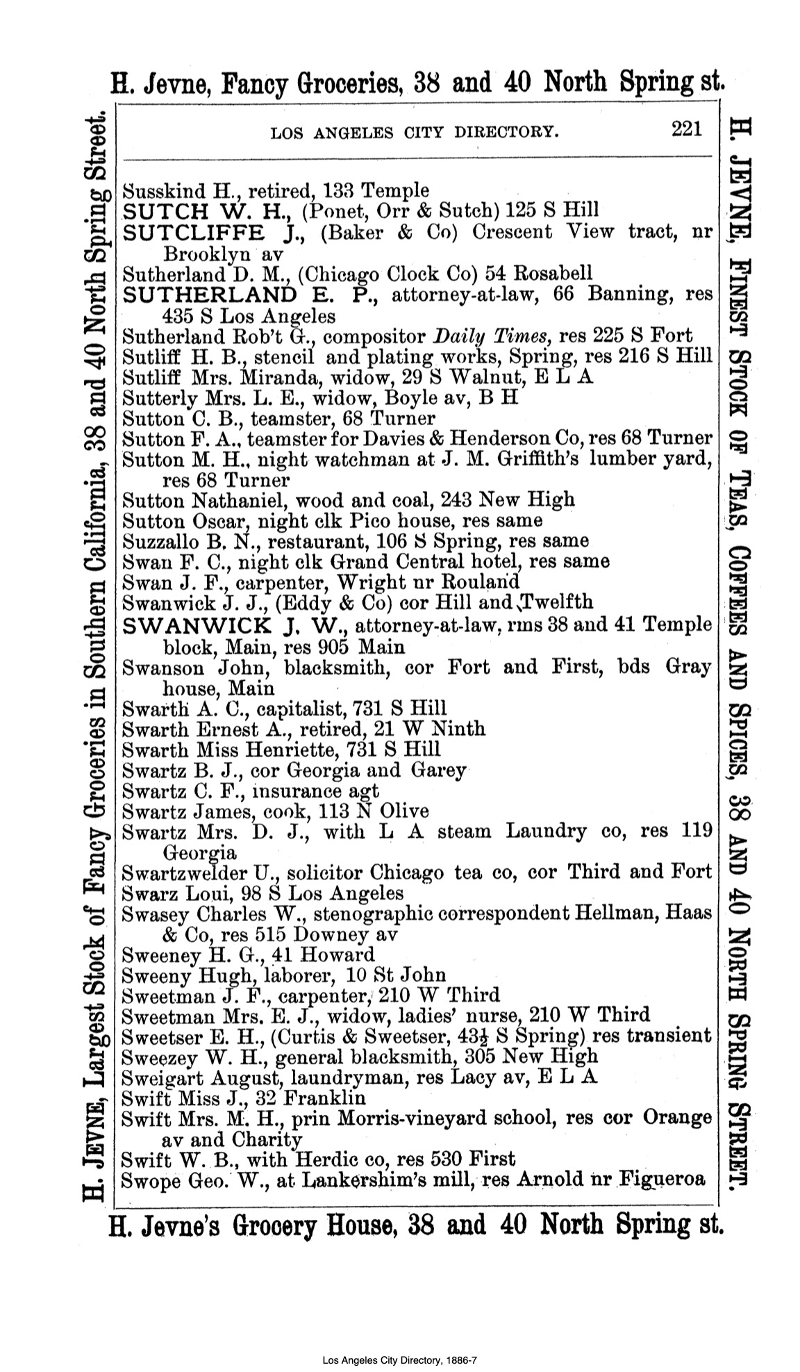 Document image missing. Admin needs to fix. 1886–7 Los Angeles City Directory. Bynon. p221. Suzzalo.jpg