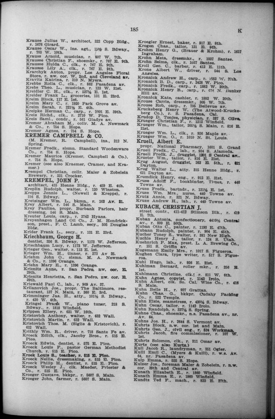 Document image missing. Admin needs to fix. 1900 Los Angeles City Directory (Los Angeles Modern Directory Co). p185 Krilanovich. Kristovich.jpg