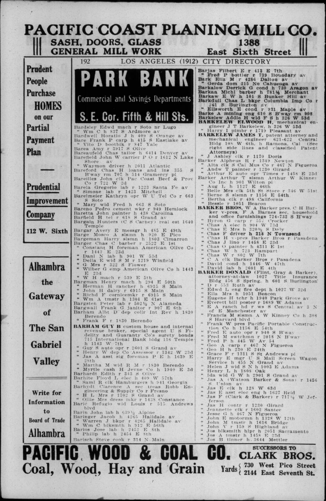 Document image missing. Admin needs to fix. 1912 Los Angeles City Directory. p192 Barisch.jpg