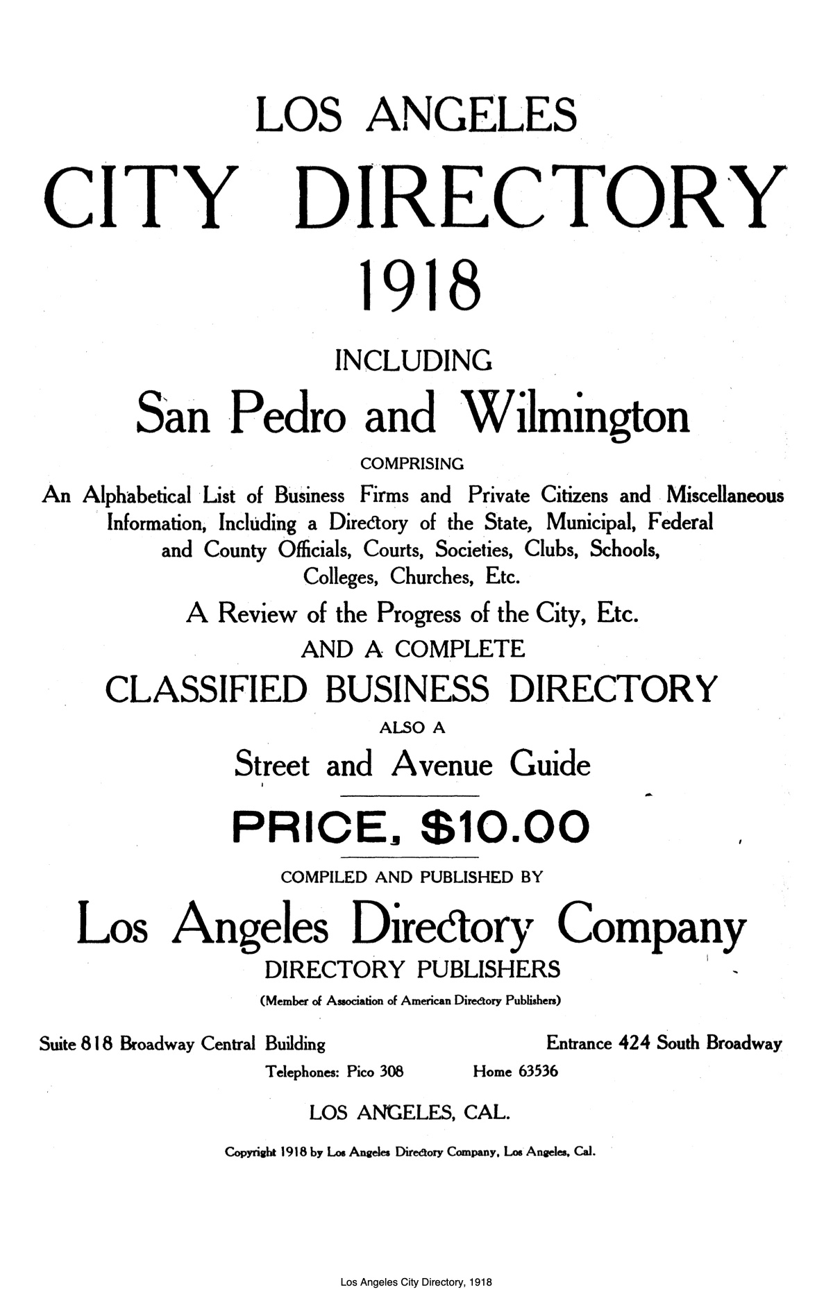 Document image missing. Admin needs to fix. 1918 Los Angeles City Directory. p4. Title.jpg