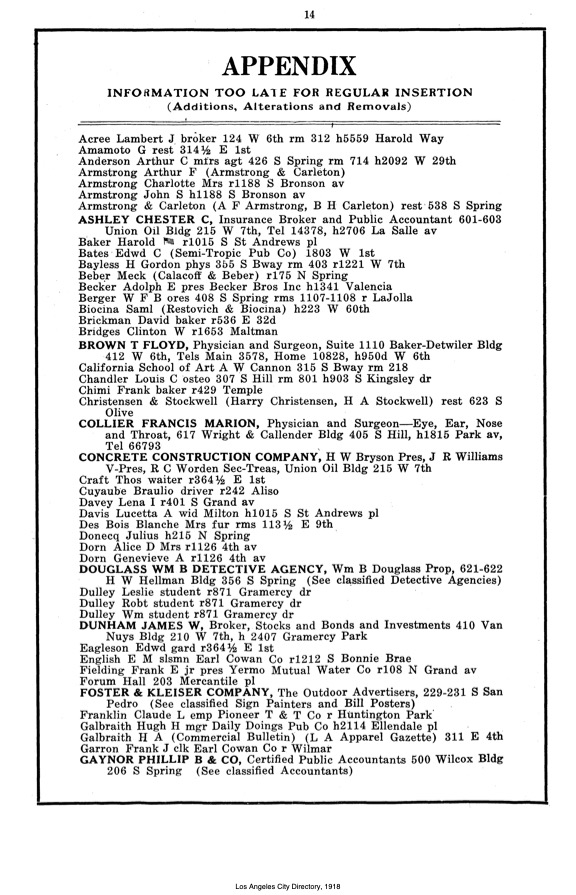 Document image missing. Admin needs to fix. 1918 Los Angeles City Directory. p14. Appendix. Biocina.jpg