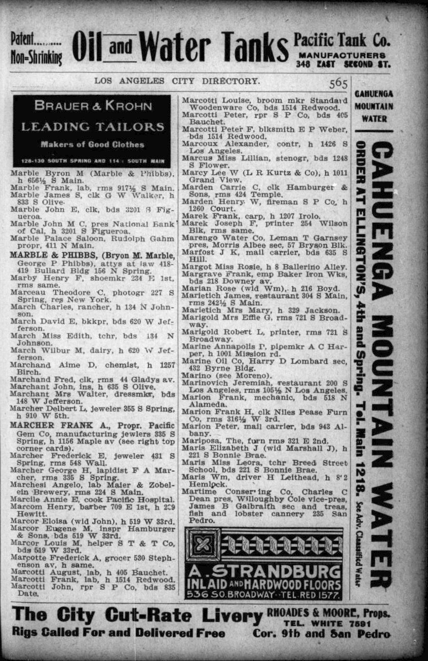 Document image missing. Admin needs to fix. 1901 Los Angeles City Directory. p565. Marinovich, Jeremiah. Marietich, James.jpg