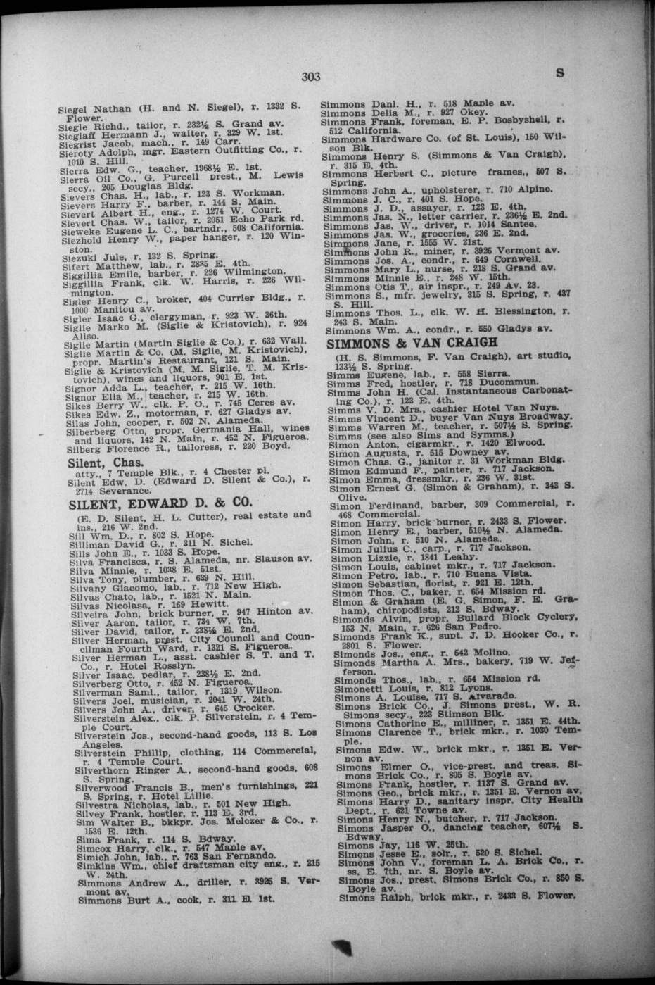 Document image missing. Admin needs to fix. 1900 Los Angeles City Directory (Los Angeles Modern Directory Co). p303. Siglie (2).jpg