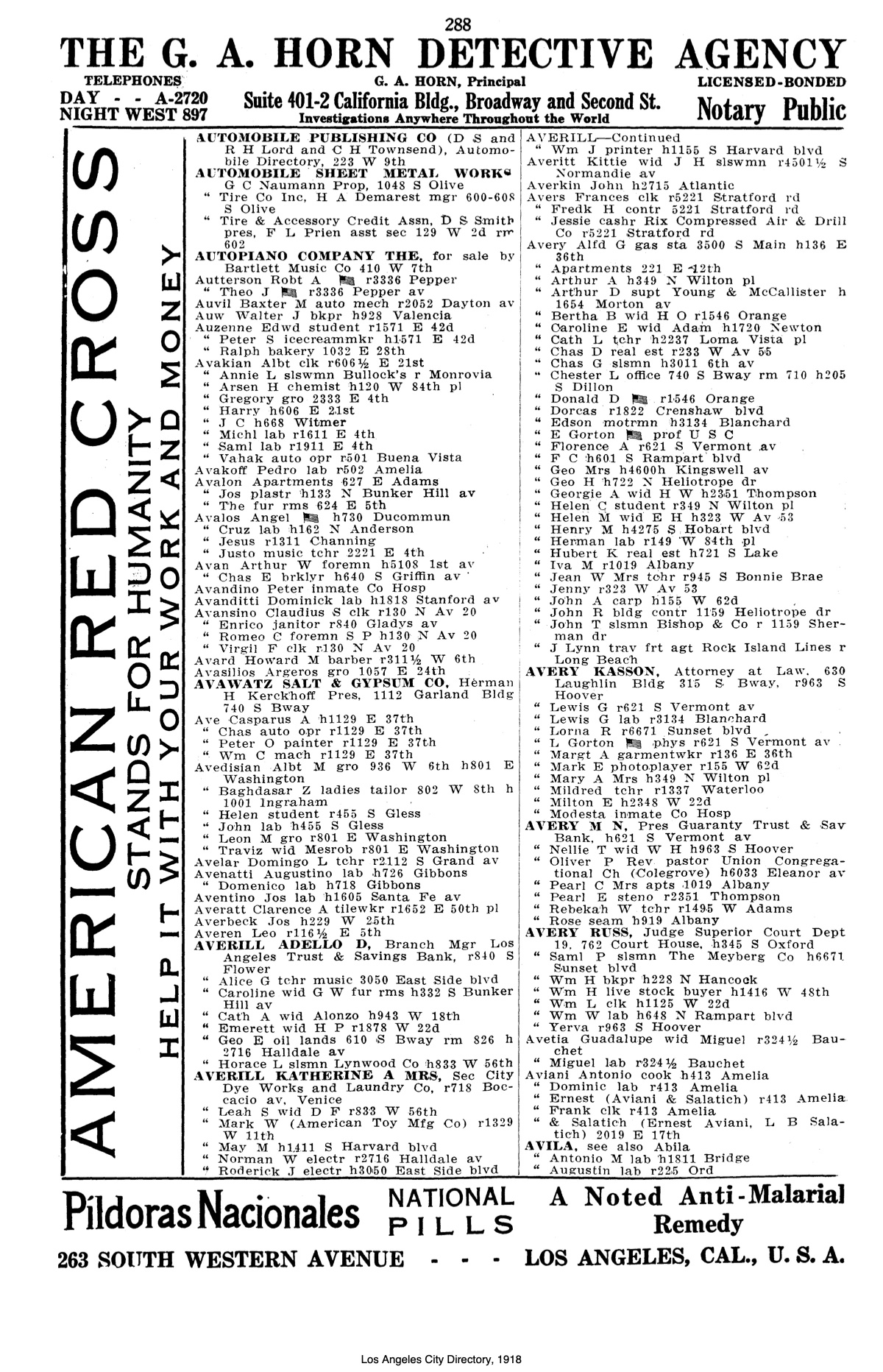 Document image missing. Admin needs to fix. 1918 Los Angeles City Directory. p288. Aviani.jpeg